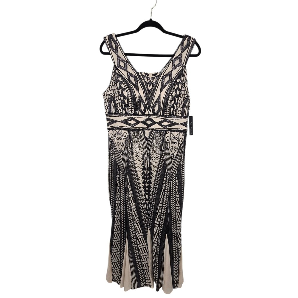 R&M Richard NWT Sequin Party Dress Women's Sz 10 Black Beige Hoco Prom Wedding
